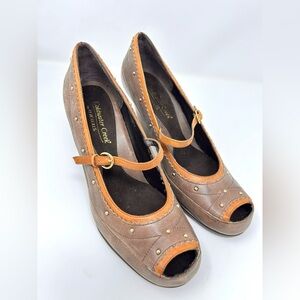 Coldwater Creek Chateau Tan and Brown Peep Toe Heels 8.5 Genuine Leather